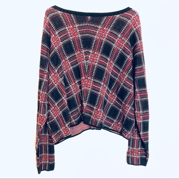 TORRID Scoop Neck Plaid Sweater Red and Black - Picture 8 of 8